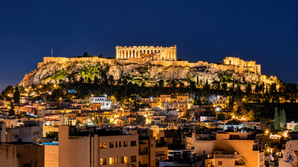 Ausblick vom Hotel Okupa auf die Stadt Athen und Aktropolis