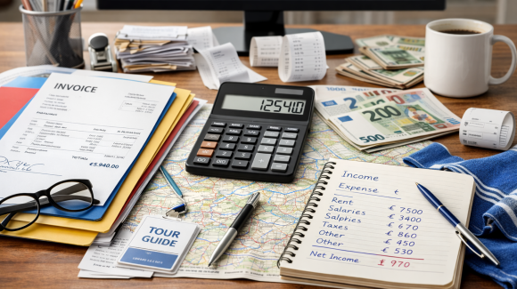 Tisch mit Buchhalterutensilien